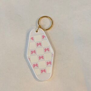 Coquette checkered hotel style keychain